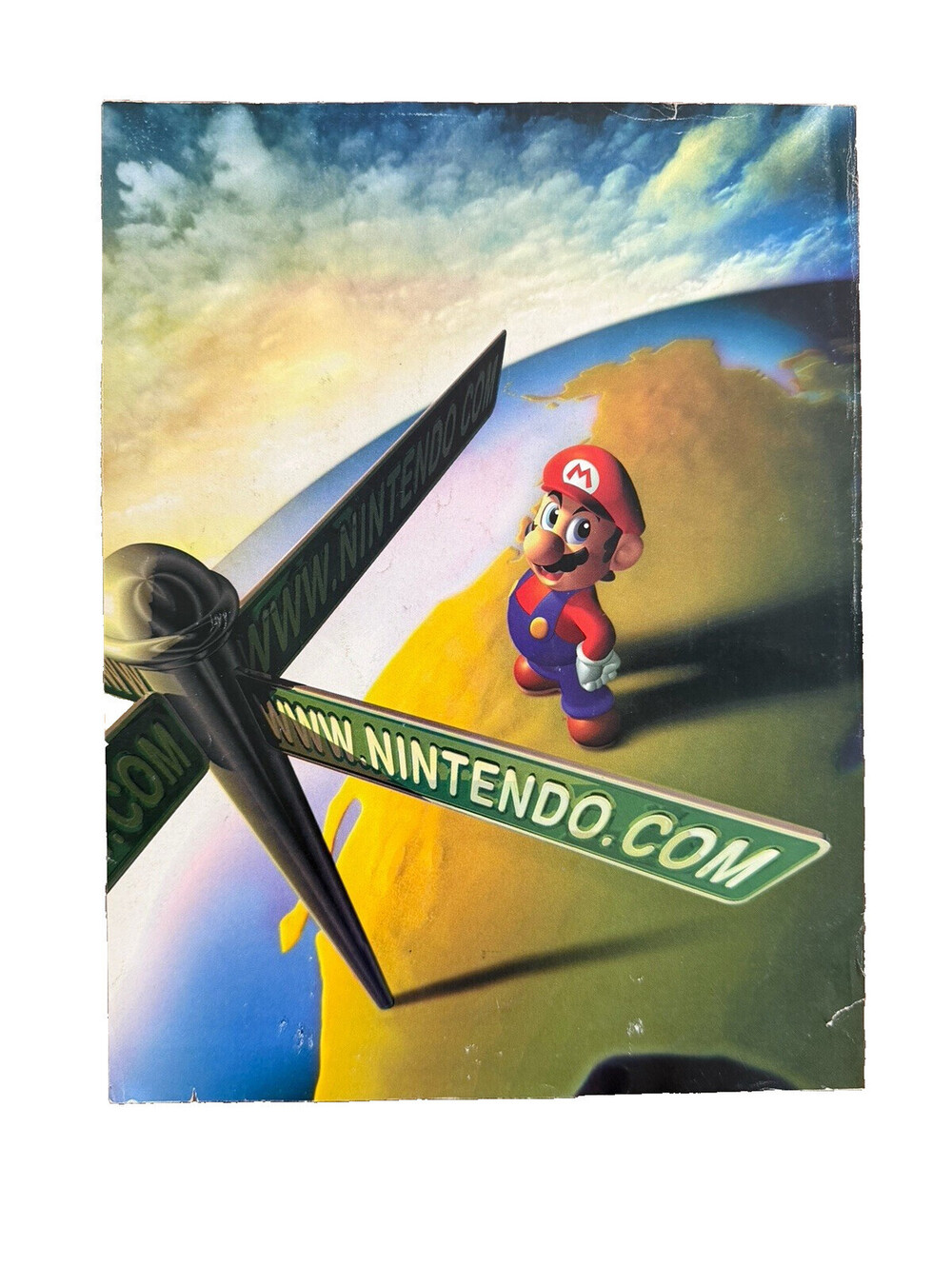 Nintendo.com Print Ad Promo Art Super Mario Street Sign Gaming Retro Damaged
